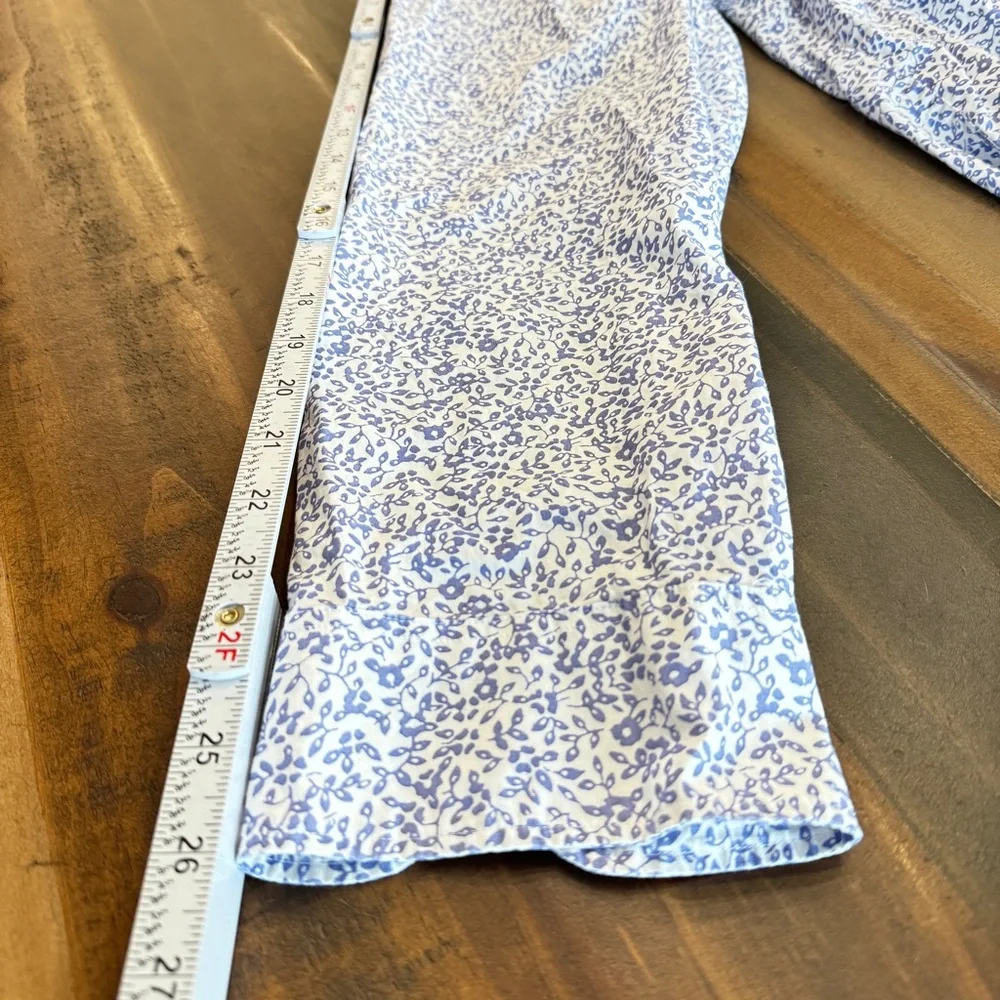 J Crew Mercantile Floral Button Down Shirt XXL Blue White Flex Stretch